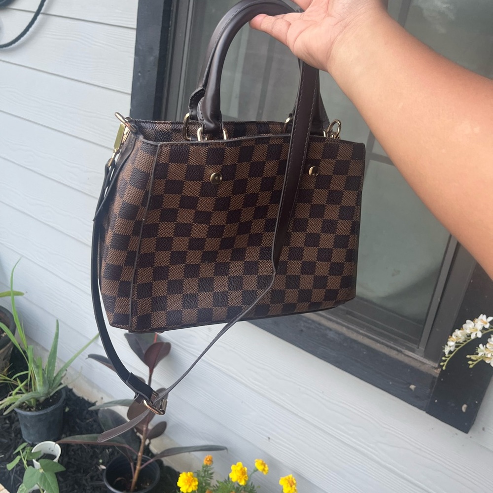 Inspired Checkered Brown Handbag